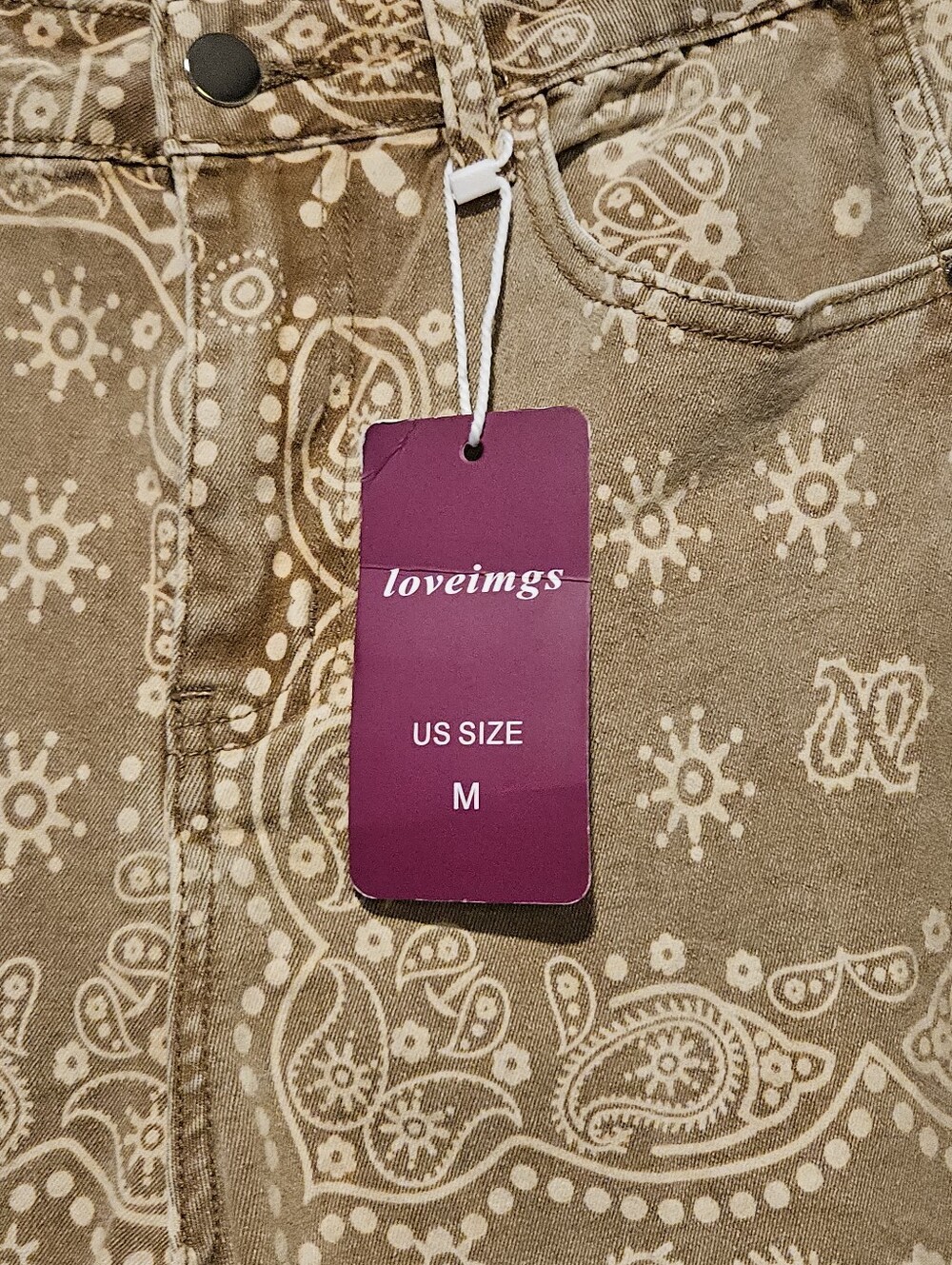 Loveimgs Women Boyfriend Baggy Barrel Khaki Paisley Jean Size Medium US 8-10 NWT - Picture 9 of 11